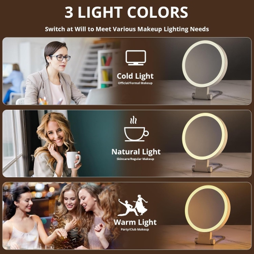 Miroir grossissant 20x avec lumière,Miroir de table double face avec poignée pliable,Miroir de maquillage de voyage,Miroir de coiffeuse,Miroir de