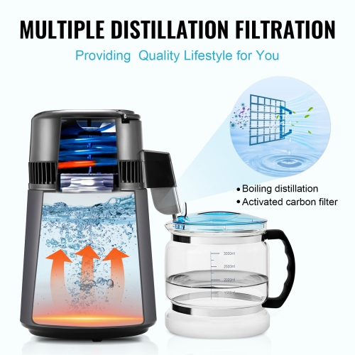 Distributeur d'eau VEVOR, filtre de purificateur d'eau pure de 1,05 gallons 4 L pour comptoir d'accueil, machine à eau distillée 750 W,