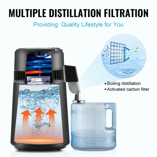 Distributeur d'eau VEVOR, filtre de purificateur d'eau pure de 1,05 gallons 4 L pour comptoir d'accueil, machine à eau distillée 750 W,