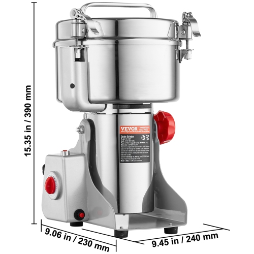 VEVOR 2000g Electric Grain Mill Grinder, High Speed 3400W Commercial Spice Grinders, Stainless Steel Pulverizer Powder Machine, for Dry Grains Spices