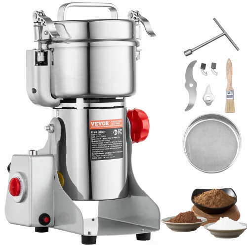 VEVOR 500g Electric Grain Mill Grinder, High Speed 2000W Commercial Spice Grinders, Stainless Steel Pulverizer Powder Machine, for Dry Grains Spices