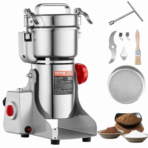 VEVOR 300g Electric Grain Mill Grinder, High Speed 1500W Commercial Spice Grinders, Stainless Steel Pulverizer Powder Machine, for Dry Grains Spices