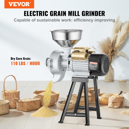 VEVOR Electric Grain Mill Grinder, 3000W Spice Grinders, Commercial Corn Mill with Funnel, Thickness Adjustable Powder Machine, Heavy Duty Feed Flour