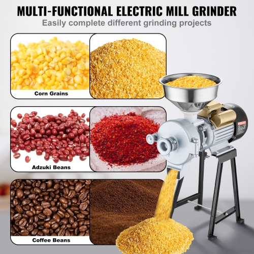 VEVOR Electric Grain Mill Grinder, 3000W Spice Grinders, Commercial Corn Mill with Funnel, Thickness Adjustable Powder Machine, Heavy Duty Feed Flour