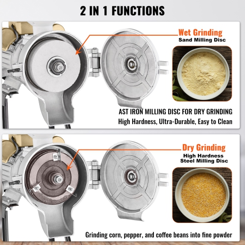 VEVOR Electric Grain Mill Grinder, 3000W Spice Grinders, Commercial Corn Mill with Funnel, Thickness Adjustable Powder Machine, Heavy Duty Feed Flour