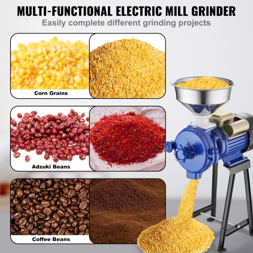VEVOR Electric Grain Mill Grinder, 3000W Spice Grinders, Commercial Corn Mill with Funnel, Thickness Adjustable Powder Machine, Heavy Duty Feed Flour