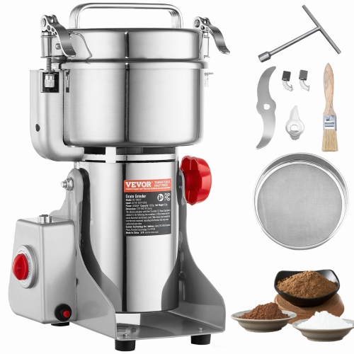 VEVOR 1000g Electric Grain Mill Grinder, High Speed 3000W Commercial Spice Grinders, Stainless Steel Pulverizer Powder Machine, for Dry Grains Spices