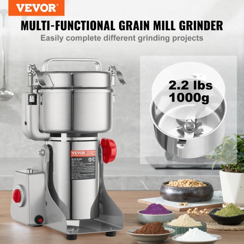 VEVOR 1000g Electric Grain Mill Grinder, High Speed 3000W Commercial Spice Grinders, Stainless Steel Pulverizer Powder Machine, for Dry Grains Spices