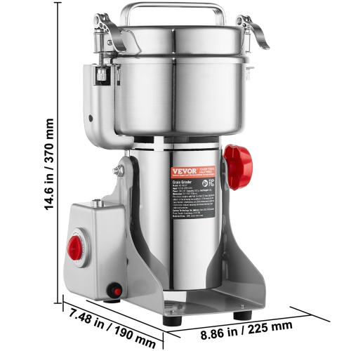 VEVOR 1000g Electric Grain Mill Grinder, High Speed 3000W Commercial Spice Grinders, Stainless Steel Pulverizer Powder Machine, for Dry Grains Spices