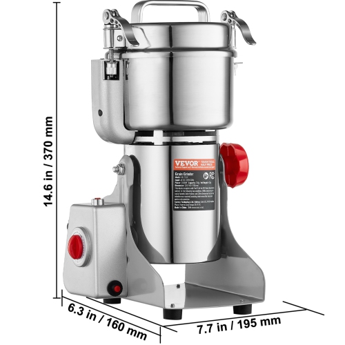 VEVOR 750g Electric Grain Mill Grinder, High Speed 2000W Commercial Spice Grinders, Stainless Steel Pulverizer Powder Machine, for Dry Grains Spices