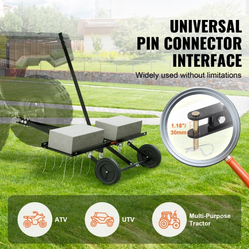 VEVOR Tow Behind Dethatcher, 40-inch Tow Dethatcher with 20 Spring Steel Tines, Lawn Dethatcher Rake for ATV or Mower, Tow Behind Lawn Rake with Lift
