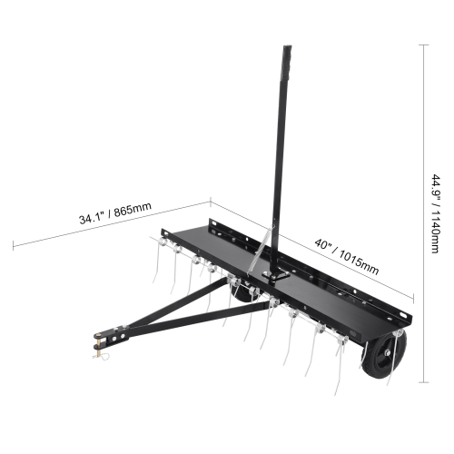 VEVOR Tow Behind Dethatcher, 40-inch Tow Dethatcher with 20 Spring Steel Tines, Lawn Dethatcher Rake for ATV or Mower, Tow Behind Lawn Rake with Lift
