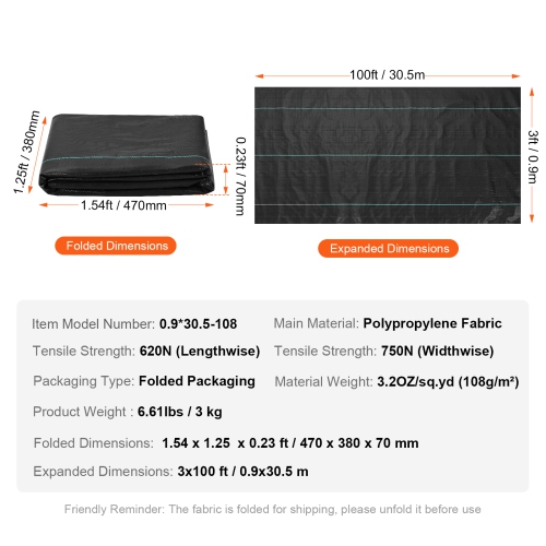 VEVOR Weed Barrier Landscape Fabric, 3*100FT Heavy Duty Garden Weed Fabric, Woven PP Weed Control Fabric, Driveway Fabric, Geotextile Fabric for