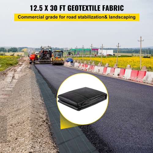 VEVOR Geotextile Fabric, 12.5 x 30 ft 3.5oz Woven PP Driveway Drain Cloth with 600lbs Tensile Strength, Heavy Duty Underlayment for Landscaping, Weed