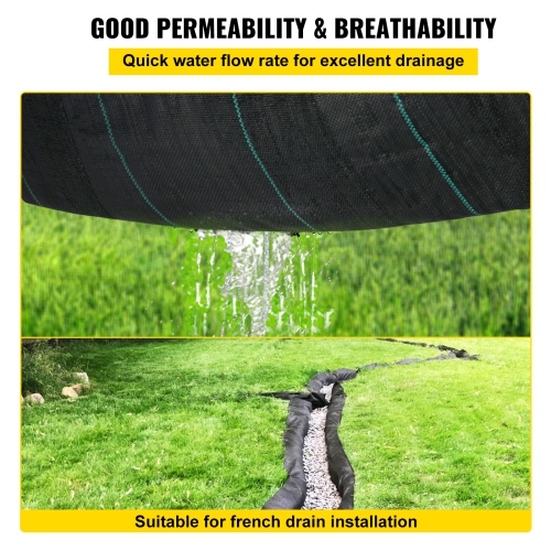 VEVOR Geotextile Fabric, 12.5 x 30 ft 3.5oz Woven PP Driveway Drain Cloth with 600lbs Tensile Strength, Heavy Duty Underlayment for Landscaping, Weed