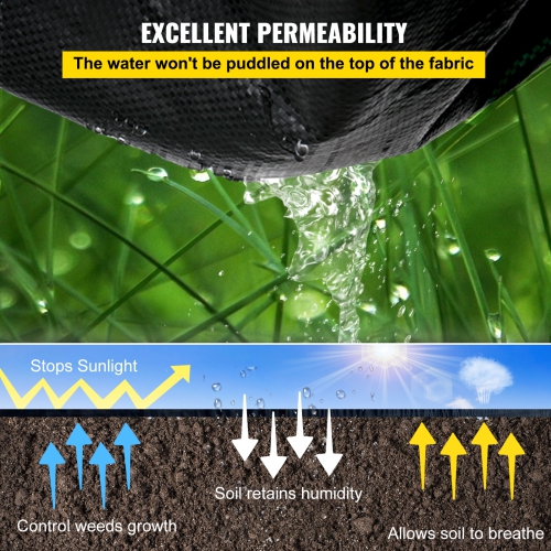 VEVOR 6.5FTx300FT Premium Weed Barrier Fabric Heavy Duty 3.2OZ, Woven Weed Control Fabric, High Permeability Good for Flower Bed, Geotextile Fabric