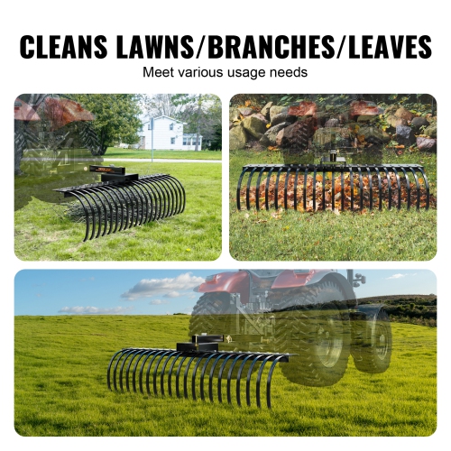 VEVOR Tow Behind Landscape Rake, 60" Tow Dethatcher with 21 Steel Coil Tines, Lawn Dethatcher Rake Attaches to 48" or 60" Toolbars and 3-point