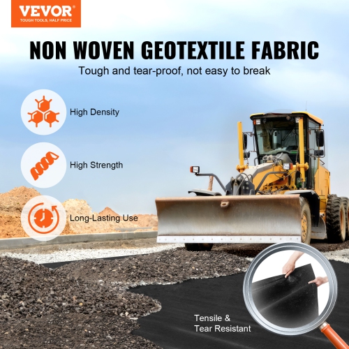 VEVOR Driveway Fabric, 3x100FT Non Woven Geotextile Fabric for Landscaping, Heavy Duty Garden Weed Barrier Fabric, 4OZ Landscape Fabric, French