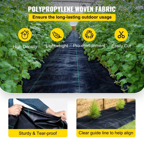 VEVOR Weed Barrier Landscape Fabric, 6 x 250 ft, 4.1 Oz Premium Woven Ground Cover, Heavy Duty PP Material & Easy Setup, Weed Control for Outdoor