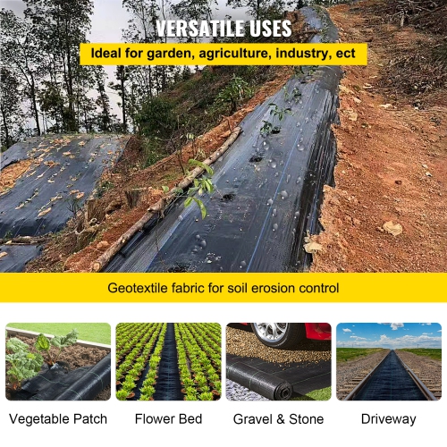 VEVOR Weed Barrier Landscape Fabric, 6 x 250 ft, 4.1 Oz Premium Woven Ground Cover, Heavy Duty PP Material & Easy Setup, Weed Control for Outdoor