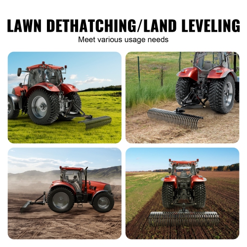 VEVOR Tow Behind Dethatcher, 72-inch Tow Dethatcher with 36 Steel Tines, 3-Point Lawn Dethatcher Rake with Attachments for Tractor, Landscape Rake