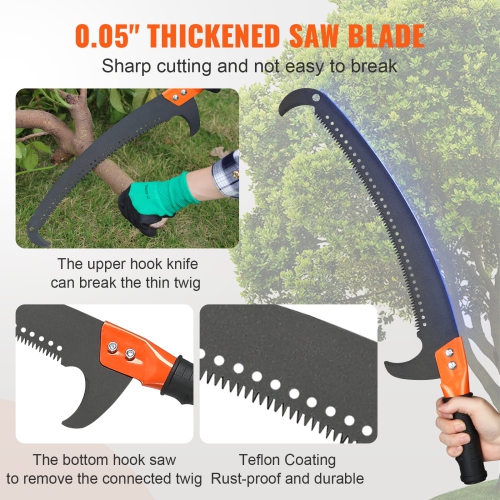 VEVOR Manual Pole Saw, 7.3-27 ft Extendable Tree Pruner, Sharp Steel Blade and Scissors High Branches Trimming, Branch Trimmer with 8 Fiberglass