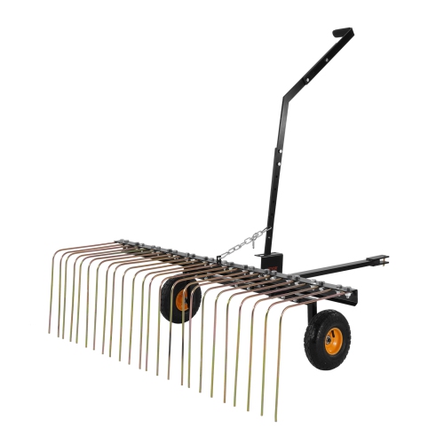 VEVOR Tow Behind Dethatcher, 60-inch Tow Dethatcher with 24 Steel Tines, Lawn Dethatcher Rake for ATV or Mower, Tow Behind Lawn Rake with Lift Handle