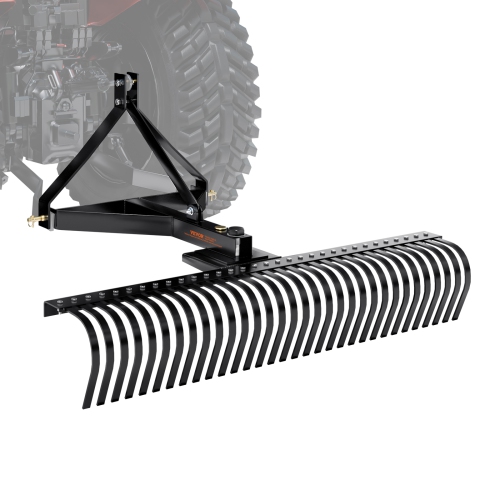 VEVOR Pull-Behind Thatch Remover, 60" Width, Equipped with 32 Durable Steel Prongs, Tractor-Compatible 3-Point Hitch Garden Rake, Ideal for Soil