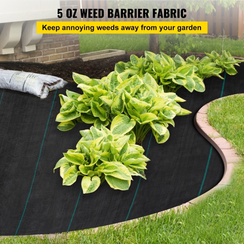 VEVOR Weed Barrier Landscape Fabric, 5 x 250 ft, 5 Oz Premium Woven Ground Cover Heavy Duty PP Material & Easy Setup, Single-Layer for Outdoor