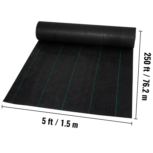 VEVOR Weed Barrier Landscape Fabric, 5 x 250 ft, 5 Oz Premium Woven Ground Cover Heavy Duty PP Material & Easy Setup, Single-Layer for Outdoor