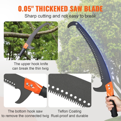 VEVOR Manual Pole Saw, 7.3-27 ft Extendable Tree Pruner, Sharp Steel Blade High Branches Trimming, Manual Branch Trimmer with 8 Fiberglass Handles