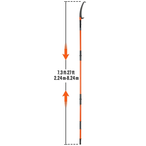 VEVOR Manual Pole Saw, 7.3-27 ft Extendable Tree Pruner, Sharp Steel Blade High Branches Trimming, Manual Branch Trimmer with 8 Fiberglass Handles