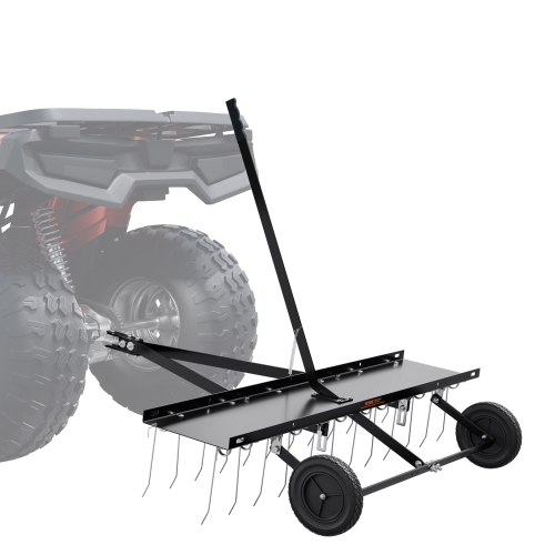 VEVOR Tow Behind Dethatcher, 48-inch Tow Dethatcher with 24 Spring Steel Tines, Lawn Dethatcher Rake for ATV or Mower, Tow Behind Lawn Rake with Lift