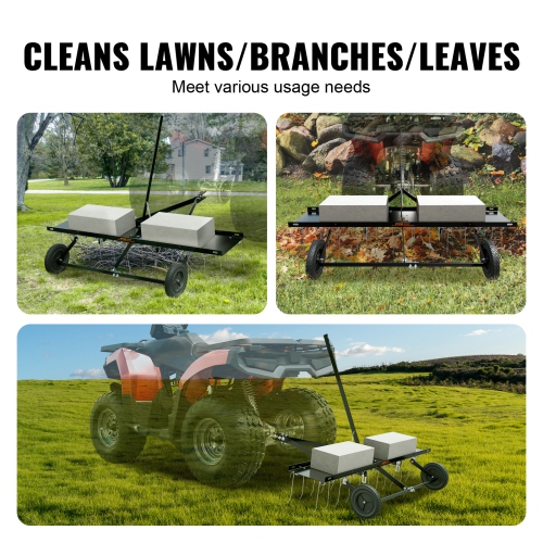 VEVOR Tow Behind Dethatcher, 48-inch Tow Dethatcher with 24 Spring Steel Tines, Lawn Dethatcher Rake for ATV or Mower, Tow Behind Lawn Rake with Lift