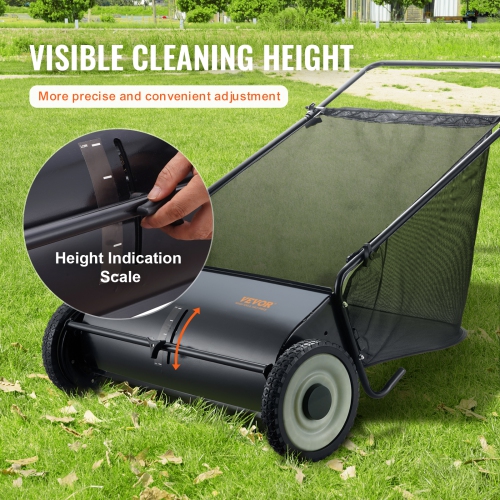 VEVOR Push Lawn Sweeper, 26-inch Leaf & Grass Collector, Strong Rubber Wheels & Heavy Duty Thickened Steel, Durable to Use with Large Capacity 7 cu.