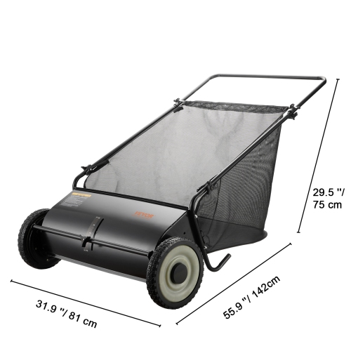VEVOR Push Lawn Sweeper, 26-inch Leaf & Grass Collector, Strong Rubber Wheels & Heavy Duty Thickened Steel, Durable to Use with Large Capacity 7 cu.