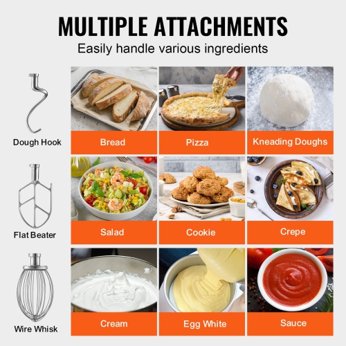 VEVOR Commercial Food Mixer, 18.7L Commercial Stand Mixer with 3 Adjustable Speeds, 1100W Dough Mixer with Stainless Steel Bowl and 3 Mixing