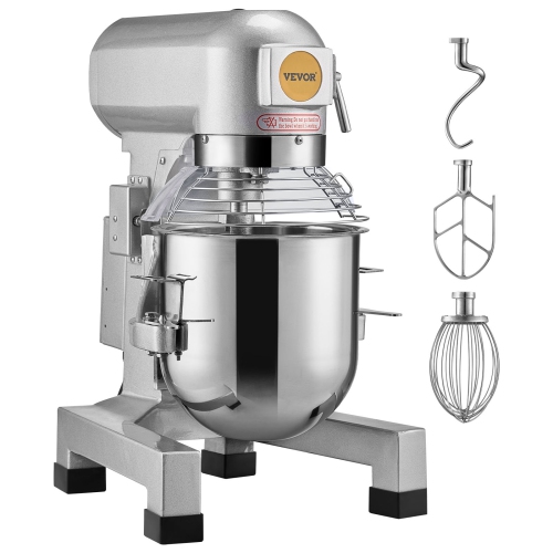 VEVOR Commercial Food Mixer, 10L Commercial Stand Mixer with 3 Adjustable Speeds, 550W Dough Mixer with Stainless Steel Bowl and 3 Mixing