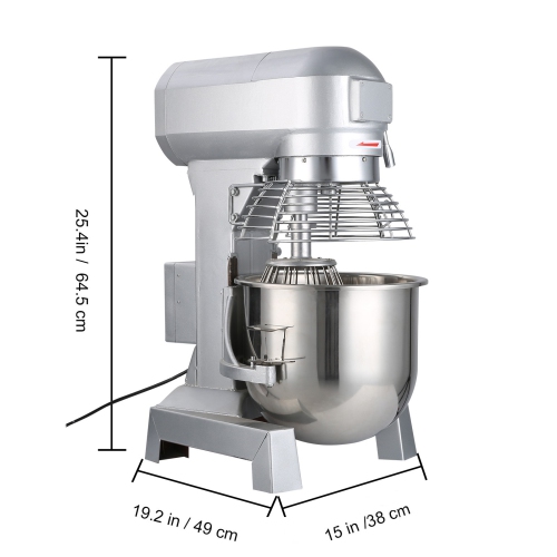 VEVOR Commercial Food Mixer 15Qt 600W 3 Speeds Adjustable 110/178/390 RPM Heavy Duty 110V with Stainless Steel Bowl Dough Hooks Whisk Beater Premium