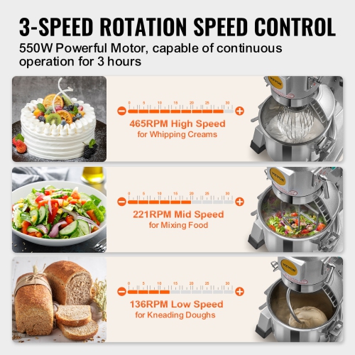 Batteur commercial VEVOR, mélangeur commercial 15&nbsp;Qt avec fonction de minutage, bol en acier inoxydable 500&nbsp;W Batteur électrique robuste