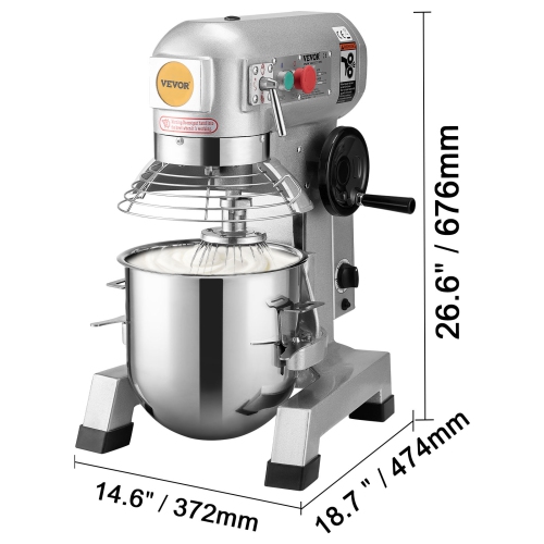 Batteur commercial VEVOR, mélangeur commercial 15&nbsp;Qt avec fonction de minutage, bol en acier inoxydable 500&nbsp;W Batteur électrique robuste