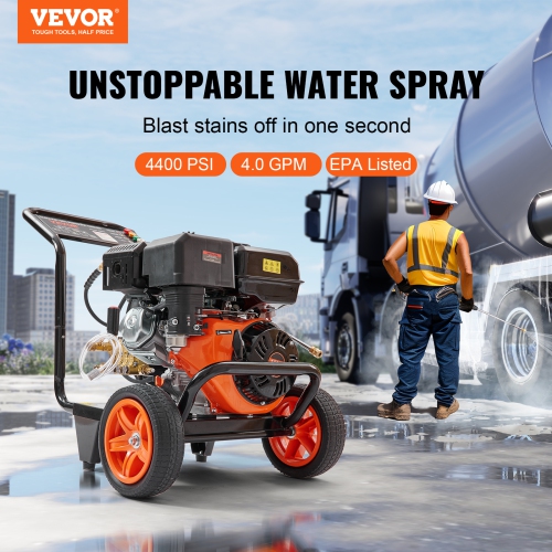 VEVOR 4400 PSI 4.0 GPM Gas Pressure Washer, Gas Powered Pressure Washer with Copper Pump, Spray Gun and Extension Wand, 5 Quick Connect Nozzles