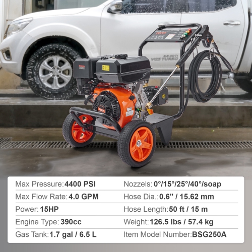 VEVOR 4400 PSI 4.0 GPM Gas Pressure Washer, Gas Powered Pressure Washer with Copper Pump, Spray Gun and Extension Wand, 5 Quick Connect Nozzles