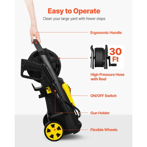 VEVOR 2000 PSI Electric Pressure Washer, Max. 1.76 GPM Power Washer with 30 ft Hose, 5 Quick Connect Nozzles, ETL Listed