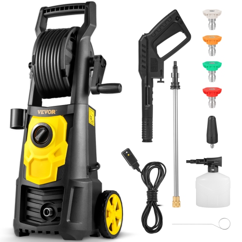 Image 1 of 9.. VEVOR 2000 PSI Electric Pressure Washer, Max 1.65 GPM Power Washer with 30 ft Hose & Reel, 5 Quick Connect Nozzles, ETL Listed