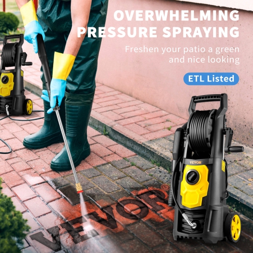 VEVOR 2000 PSI Electric Pressure Washer, Max 1.65 GPM Power Washer with 30 ft Hose & Reel, 5 Quick Connect Nozzles, ETL Listed