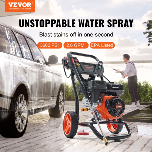 VEVOR 3600 PSI 2.6 GPM Gas Pressure Washer, Gas Powered Pressure Washer with Copper Pump, Spray Gun and Extension Wand, 5 Quick Connect Nozzles