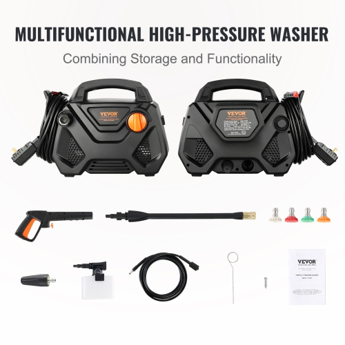 VEVOR 2150 PSI 1.85 GPM Electric Pressure Washer, Foam Cannon High-Pressure with 5 Different Nozzle, 20ft Hose/35ft Cord Lightweight Washer