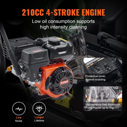 VEVOR 3400 PSI 2.6 GPM Gas Pressure Washer, Gas Powered Pressure Washer with Aluminum Pump, Spray Gun and Extension Wand, 5 Quick Connect Nozzles