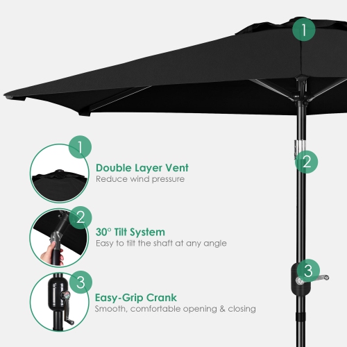 7.5FT Patio Umbrella with Tilt and Crank, 6 Ribs Market Parasol Sun Shelter Table Umbrellas for Garden and Terrace